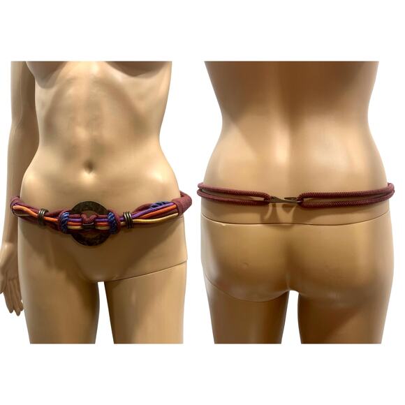 Multi Color Earthy Obi Knot Belt w Brass Rings | Gypsy Boho | 34 - 40" - Picture 4 of 10